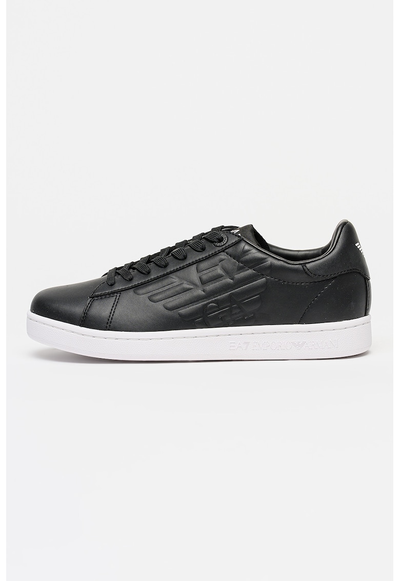 Pantofi spor unisex din piele cu monograma in relief - Gri antracit