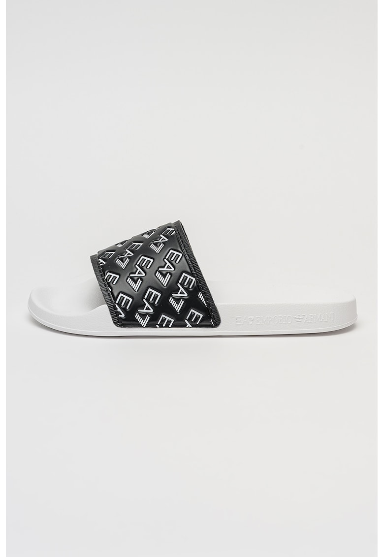 Papuci unisex cu logo stantat - Alb/Negru