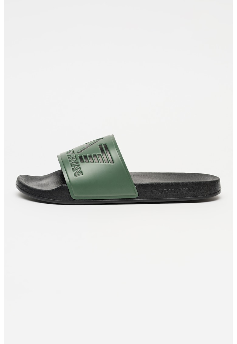 Papuci cu logo - Negru/Verde feriga