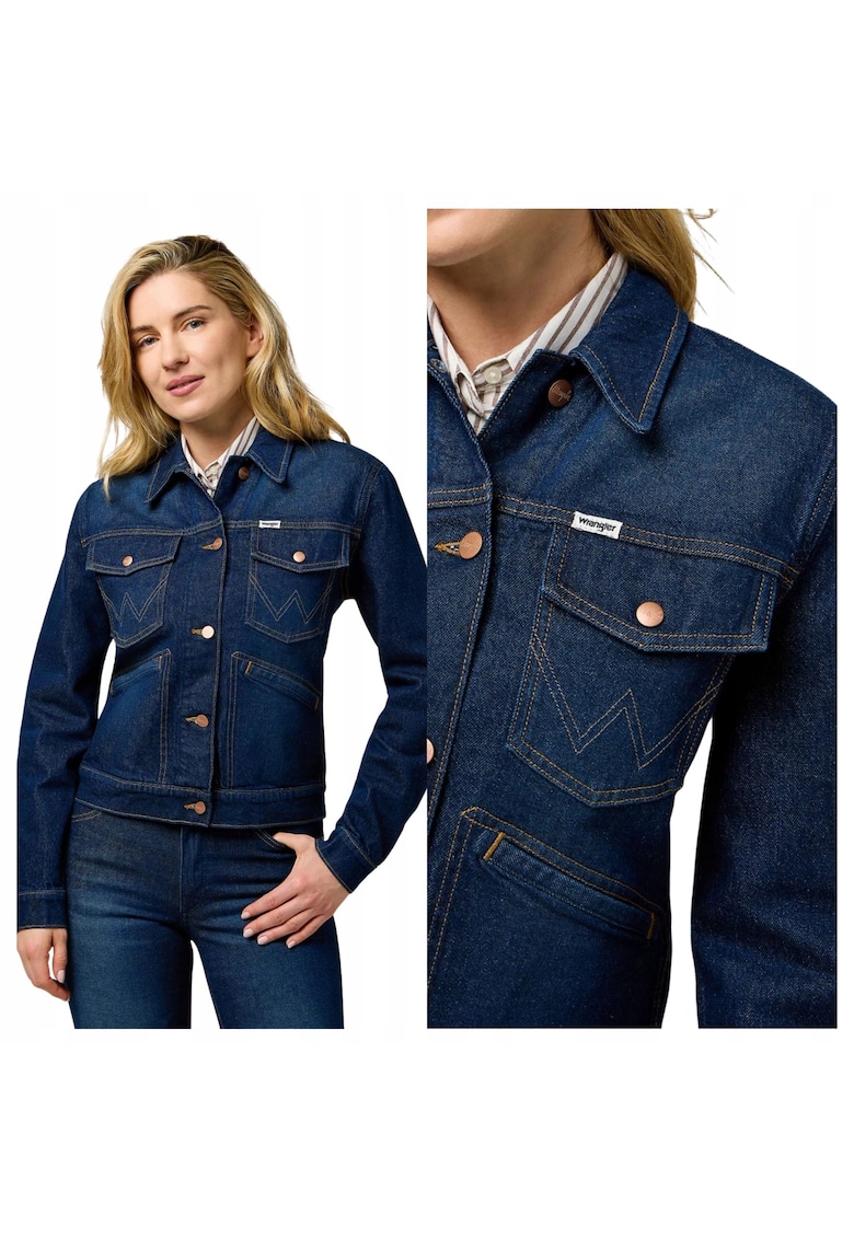 Jacheta Dama - Heritage Jacket - Regular Fit - Aspect Denim - Design Clasic - Maneci Lungi - Cu Nasturi - Bumbac - Albastru - Albastru inchis