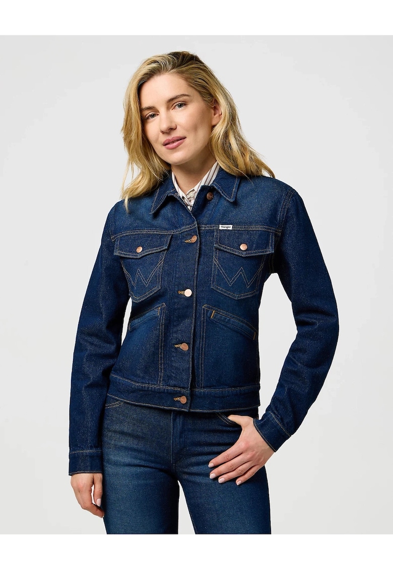 Дамско Яке - Heritage Jacket - Regular Fit - Деним Визия - Класически Дизайн - Дълги Ръкави - С Копчета - Памук - Синьо - Тъмносин