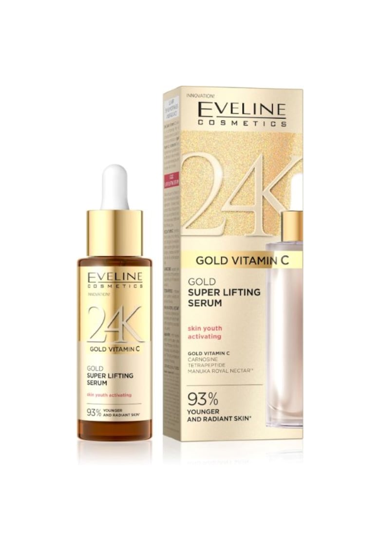 Ser Super Lifting 24K Gold cu Vitamina C Eveline - fermitate - hidratare - 30 ml