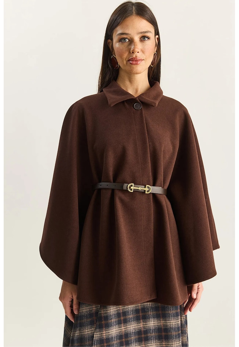 Palton dama - oversized - inchidere cu nasturi - maro - textil - One Size