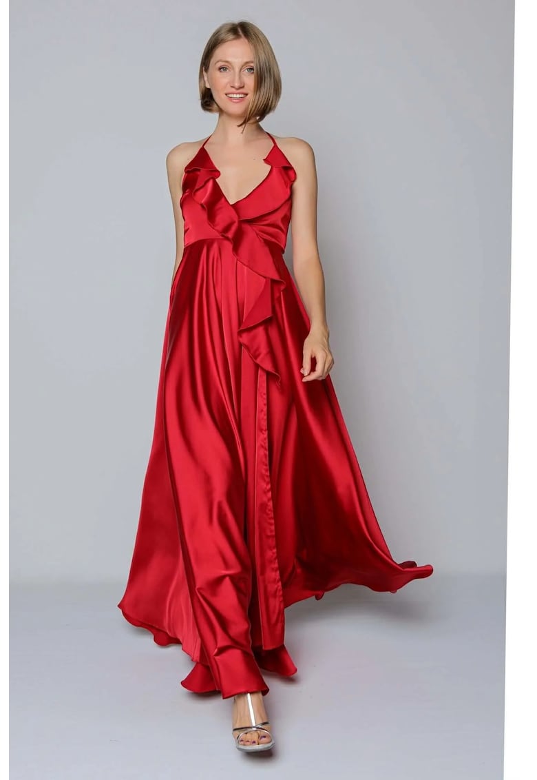 Rochie maxi cu decolteu cache-cour J'adore - Rosu