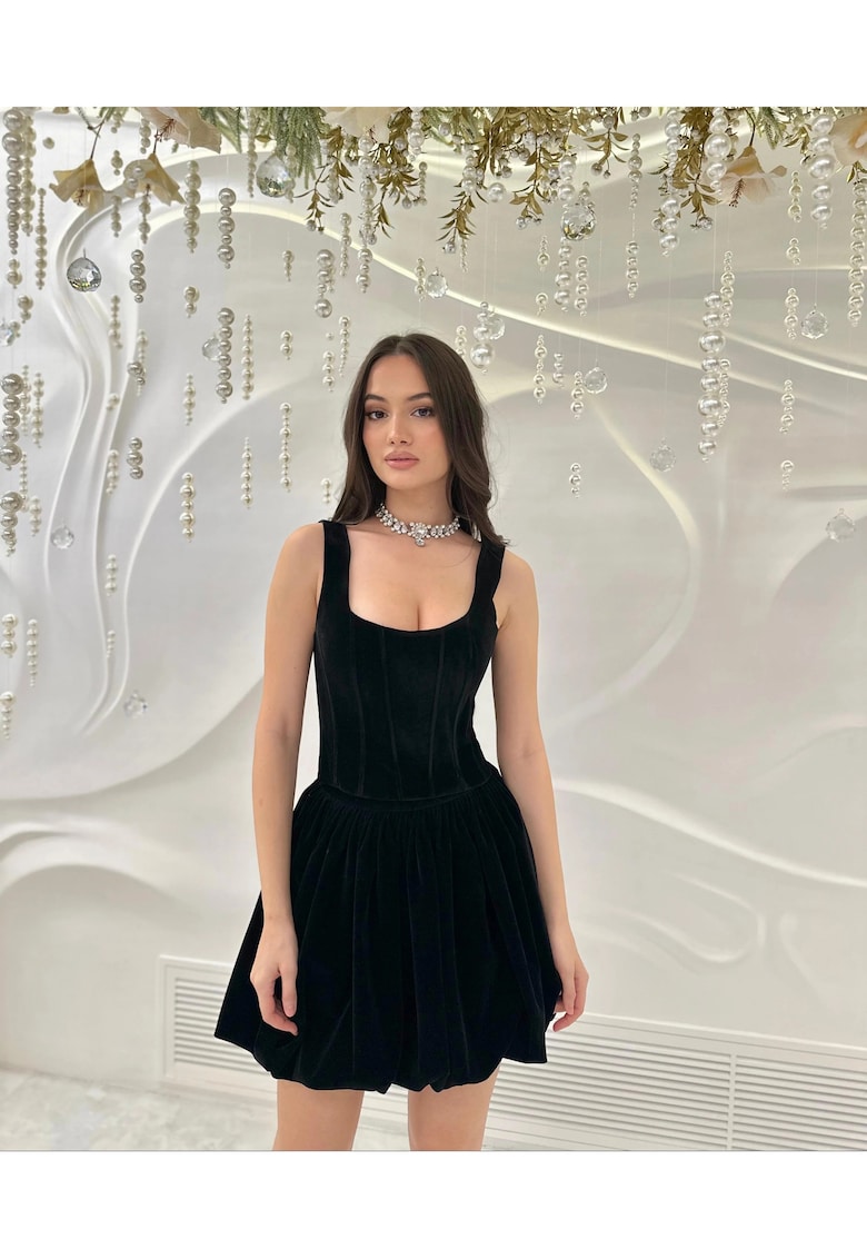 Nympha Cloting - Corset din catifea cu betele groase Lya - Negru