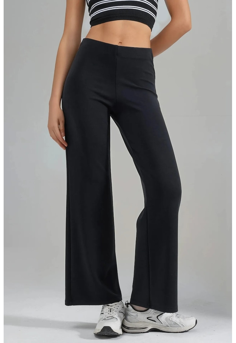 Pantaloni dama - talie inalta - croiala dreapta - negru - textil
