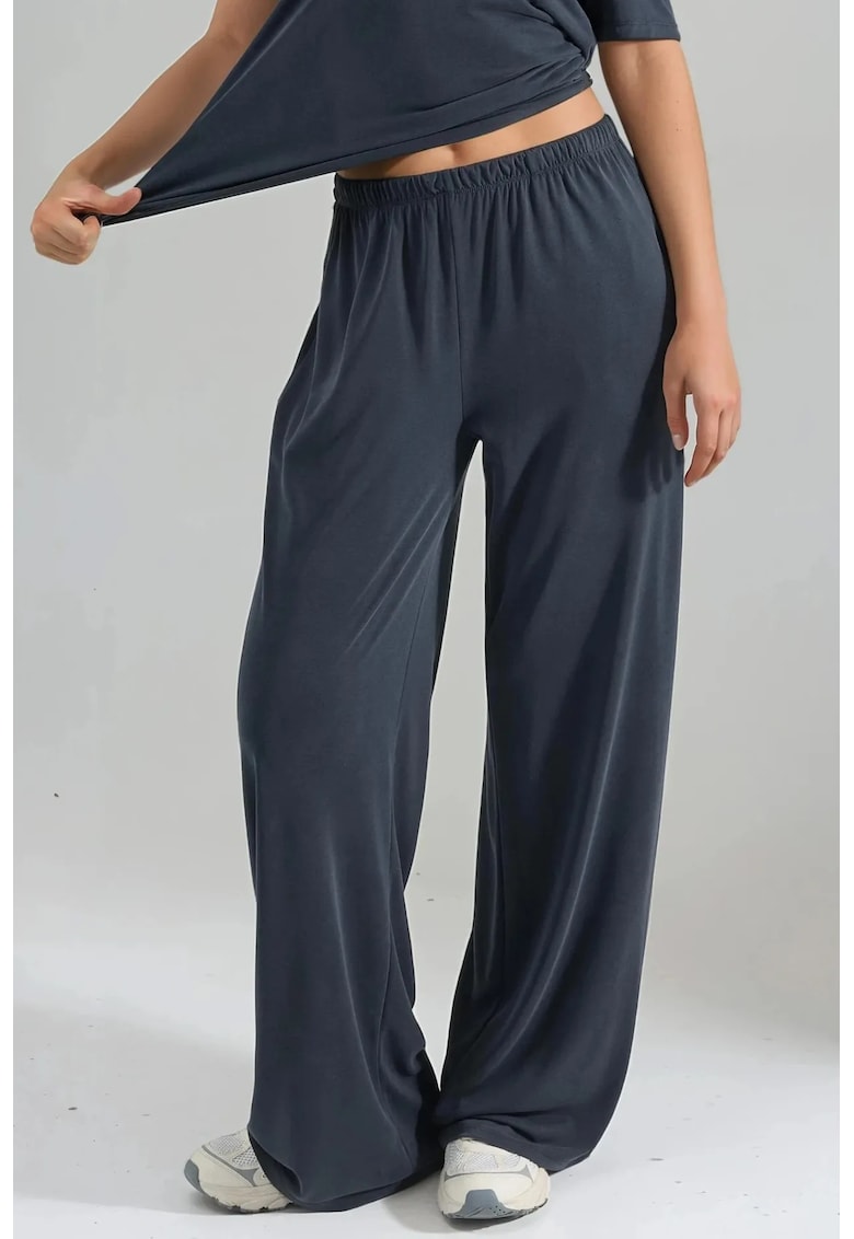 Pantaloni dama talie elastica - picior drept - gri - textil