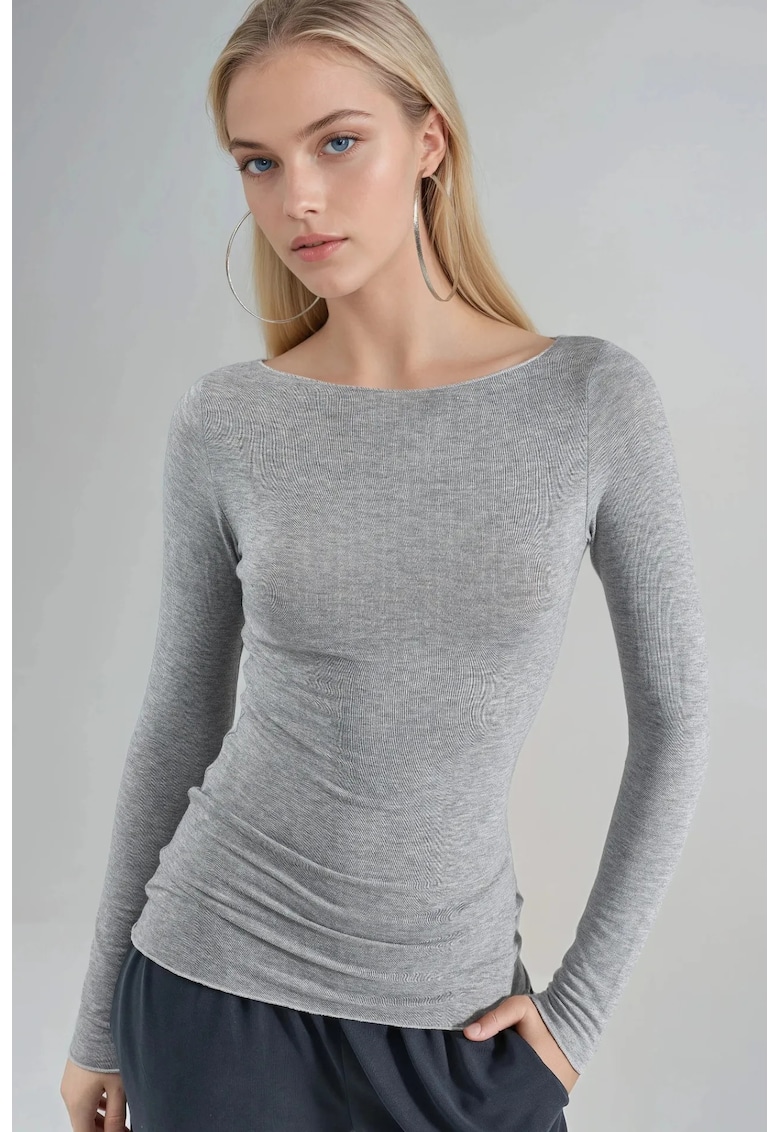 Bluza dama decolteu barca - maneci lungi - gri - jerseu