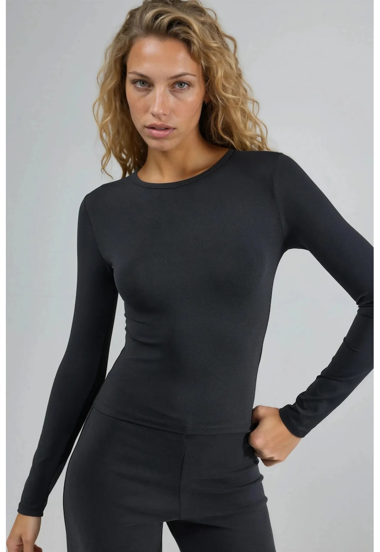 Bluza dama - slim fit - negru - din jerseu