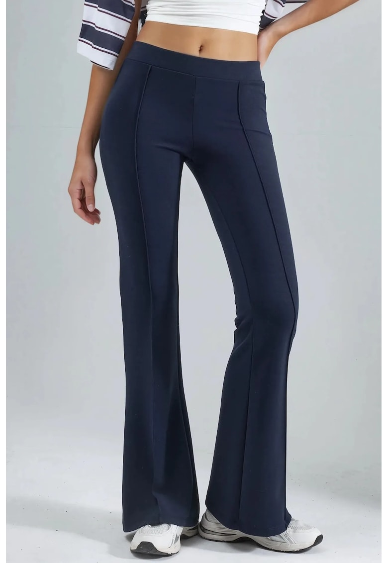 Pantaloni dama - evazati elastici - albastru marin - textil