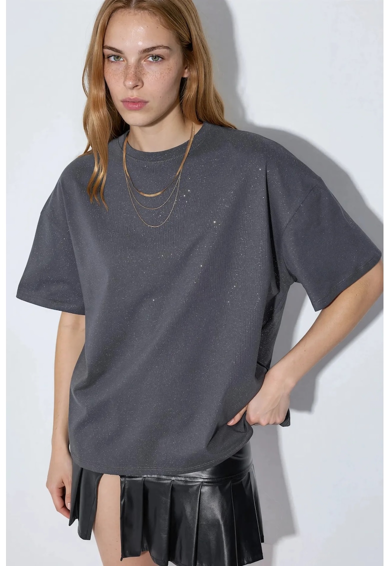 Tricou dama maneca scurta - gri inchis - jerseu