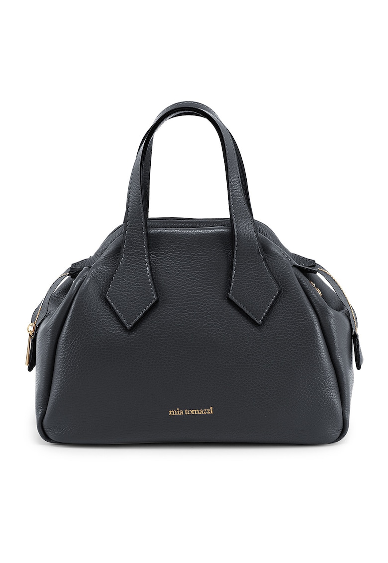 Geanta din piele cu maner si logo metalic - Negru