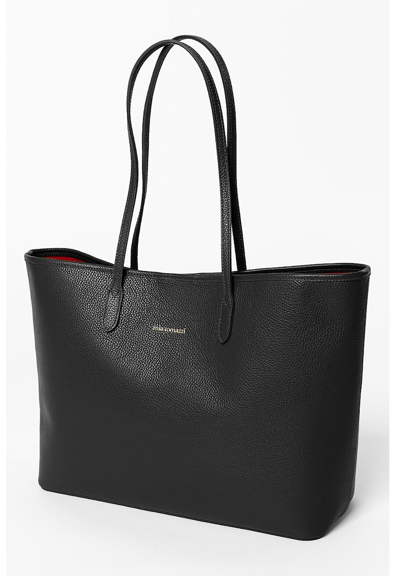 Geanta shopper din piele cu logo discret - Negru