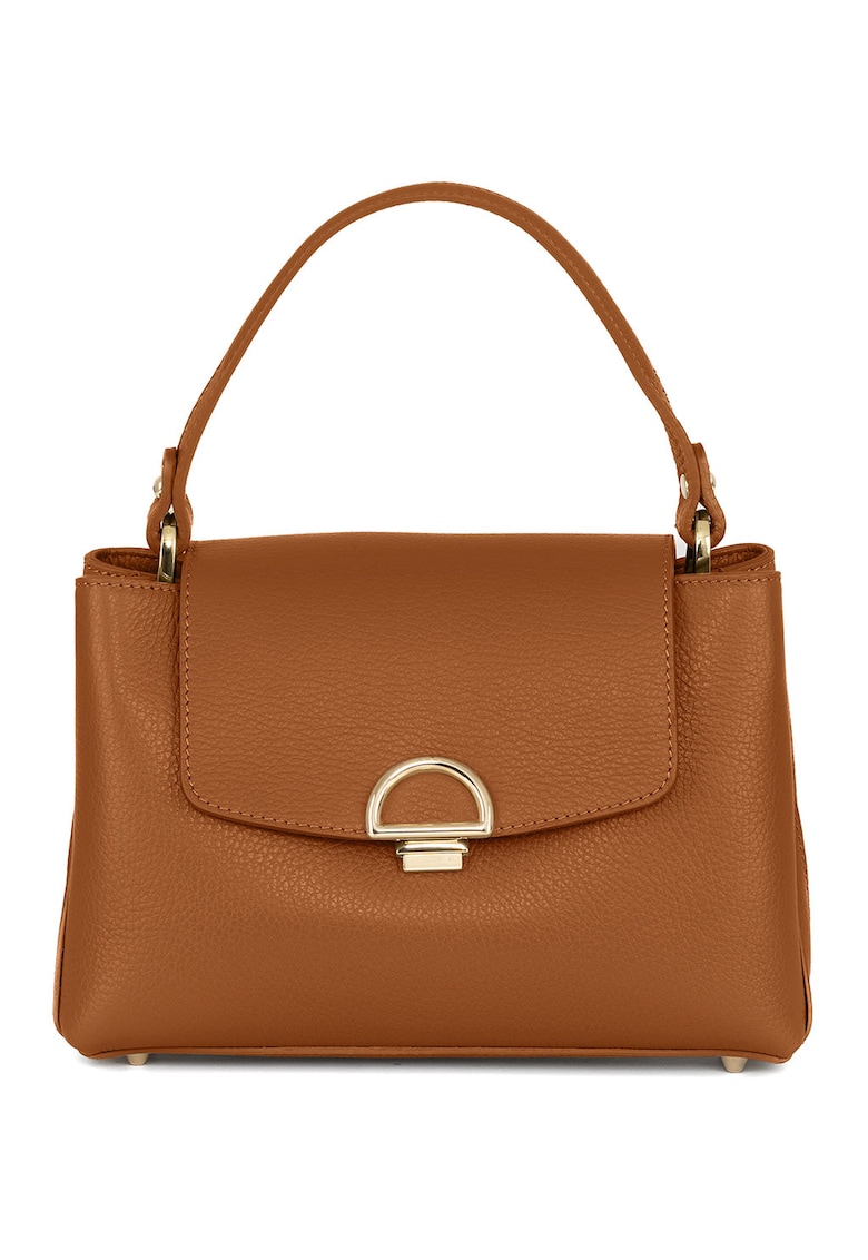 Geanta din piele cu maner si pandantiv logo - Maro scortisoara
