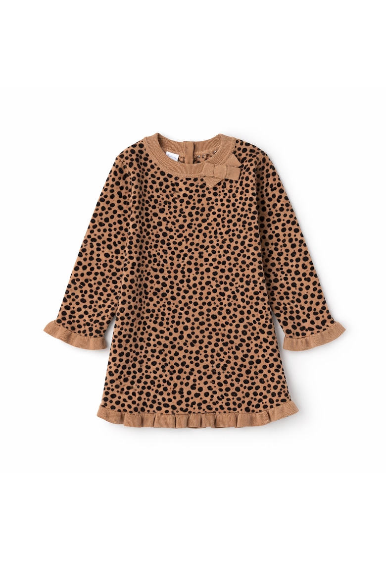 Rochie fete iDO din bumbac tricot - model animal print cu fundita aplicata