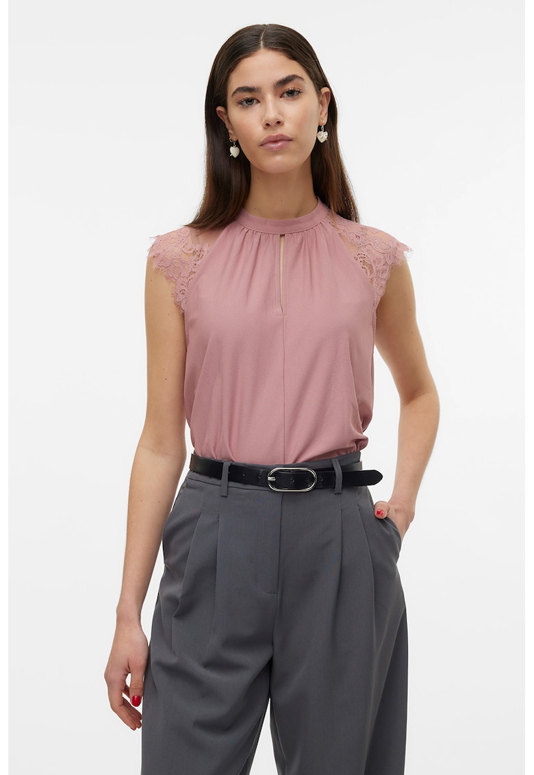 Bluza cu maneci de dantela - Roz deschis