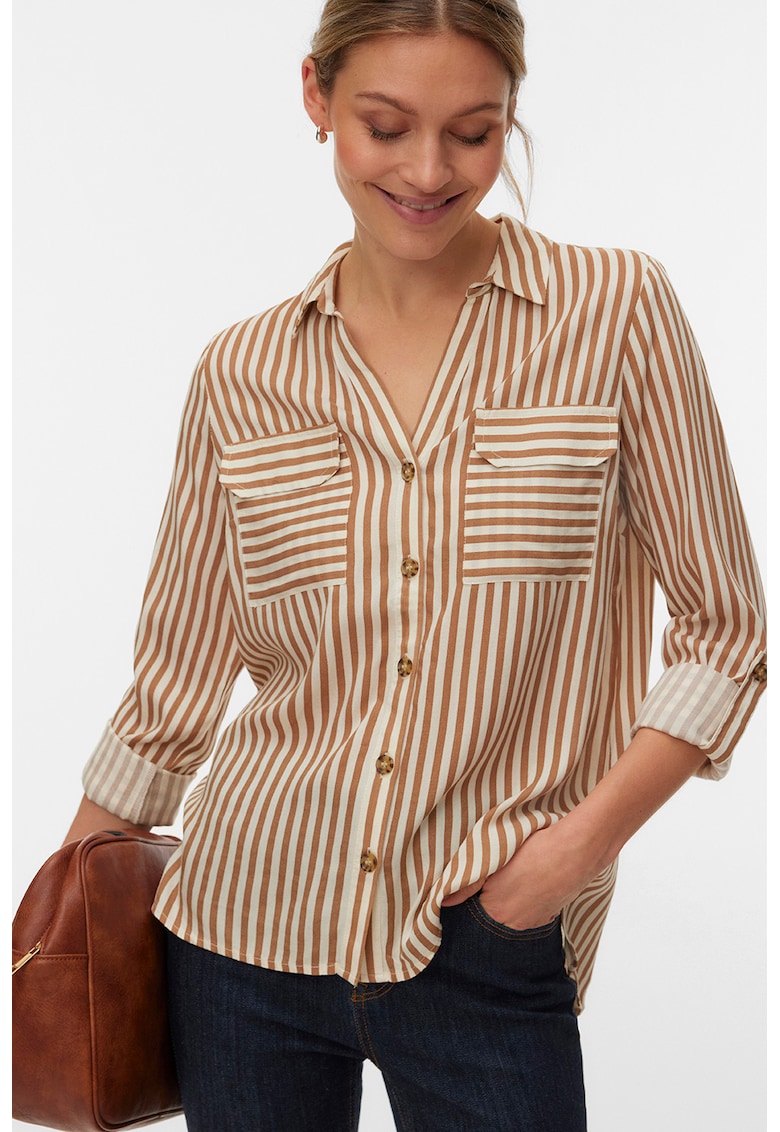 Camasa cu buzunare pe piept - Alb/Portocaliu persan