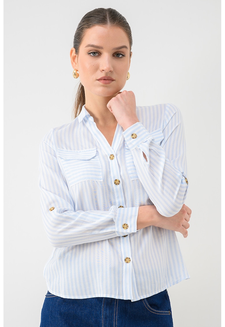 Camasa cu buzunare pe piept - Alb/Albastru glaciar