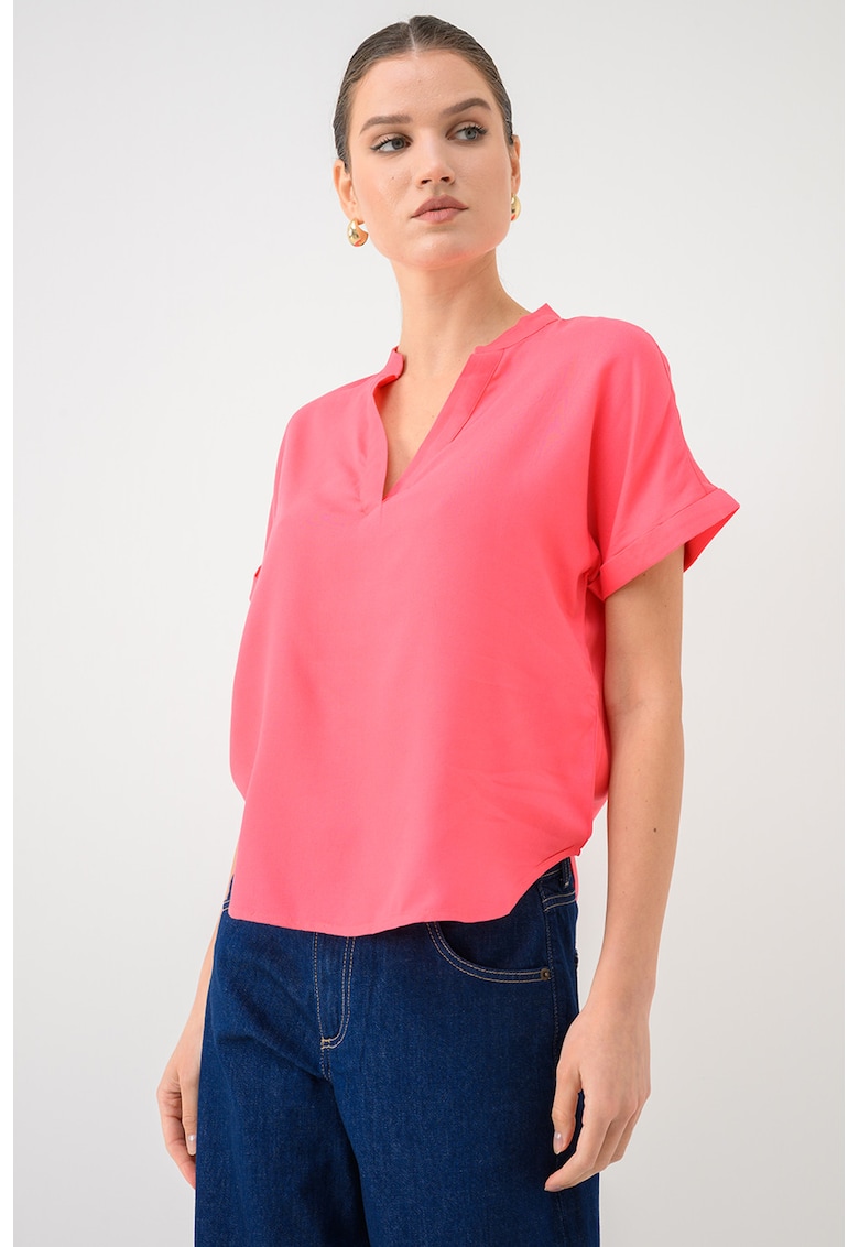 Bluza cu decolteu in V si maneci scurte - Fucsia