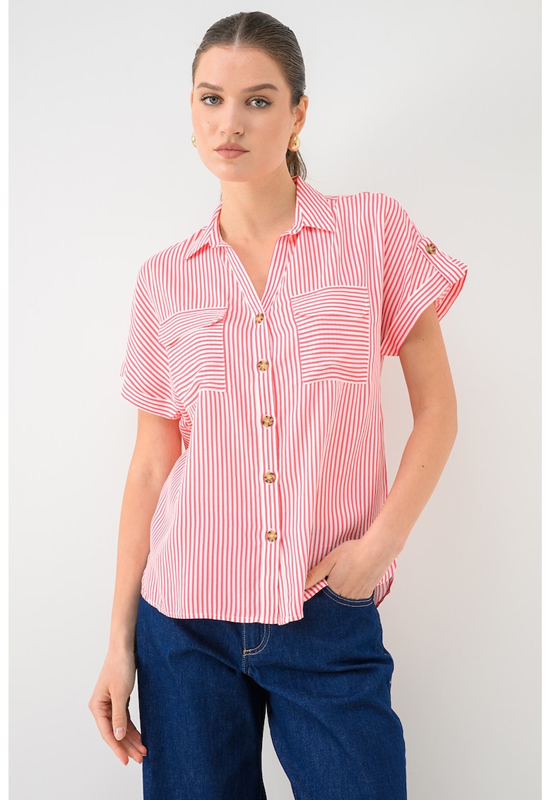 Camasa cu maneci scurte si dungi - Alb/Coral
