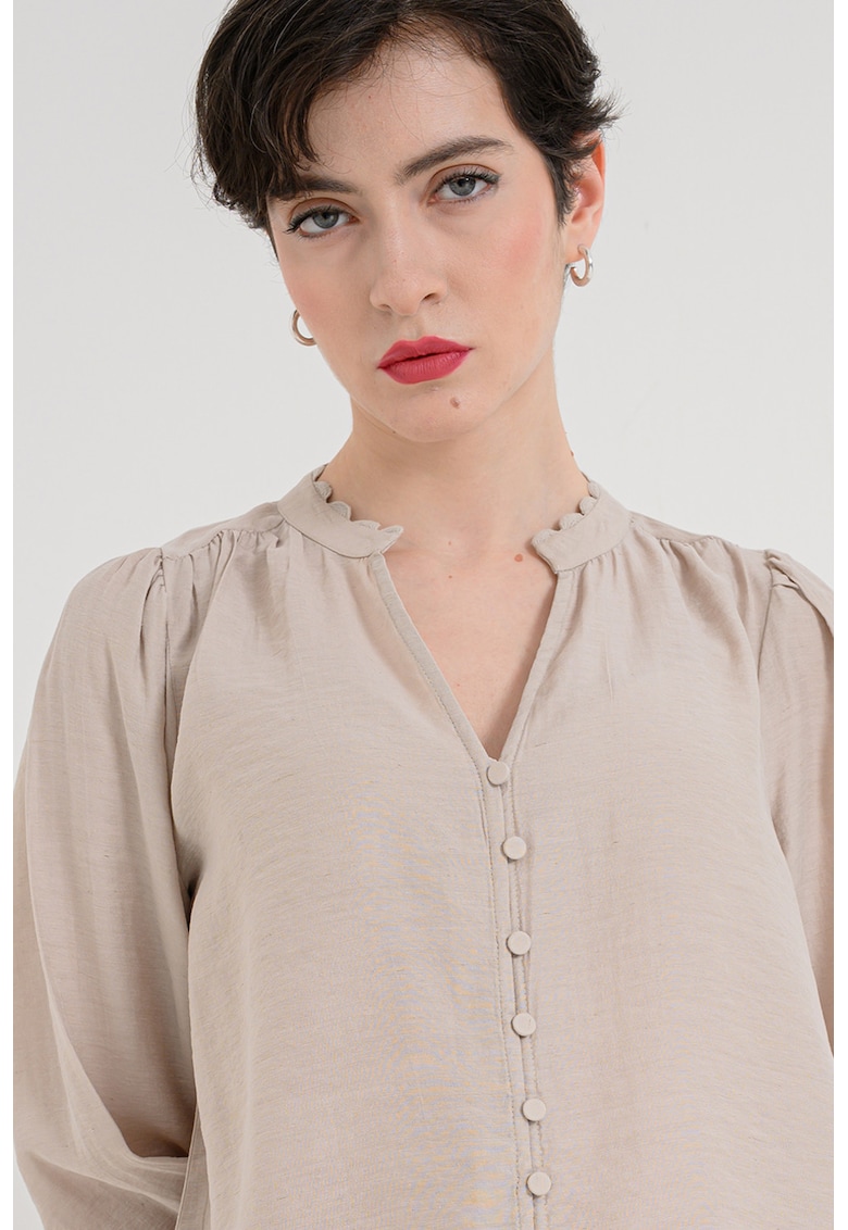 Camasa din amestec de in cu decolteu in V - Maro nisip