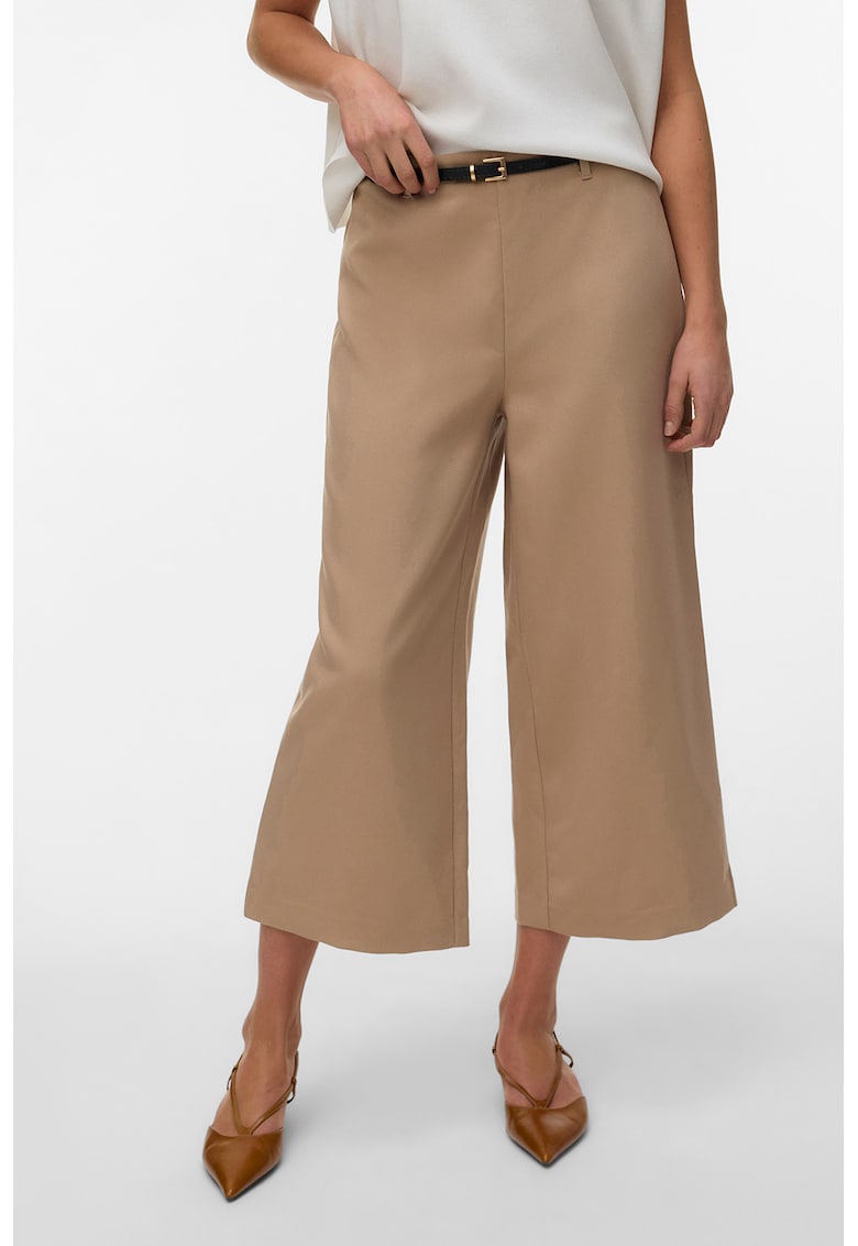 Pantaloni culotte capri cu croiala ampla - Maro nisip
