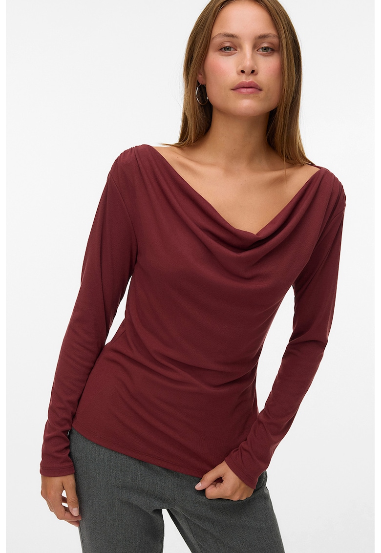Bluza slim fit cu decolteu drapat - Rosu inchis