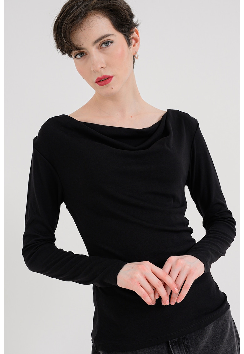 Bluza slim fit cu decolteu drapat - Negru