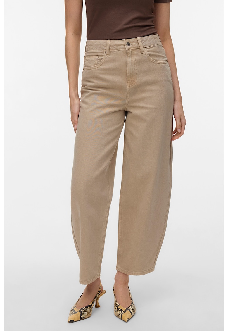 Blugi barrel cu talie inalta - Maro nisip