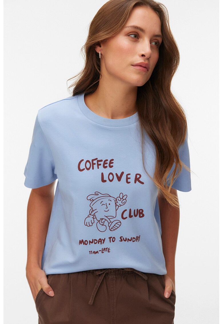 Tricou de bumbac organic cu imprimeu - Visiniu/Albastru azur
