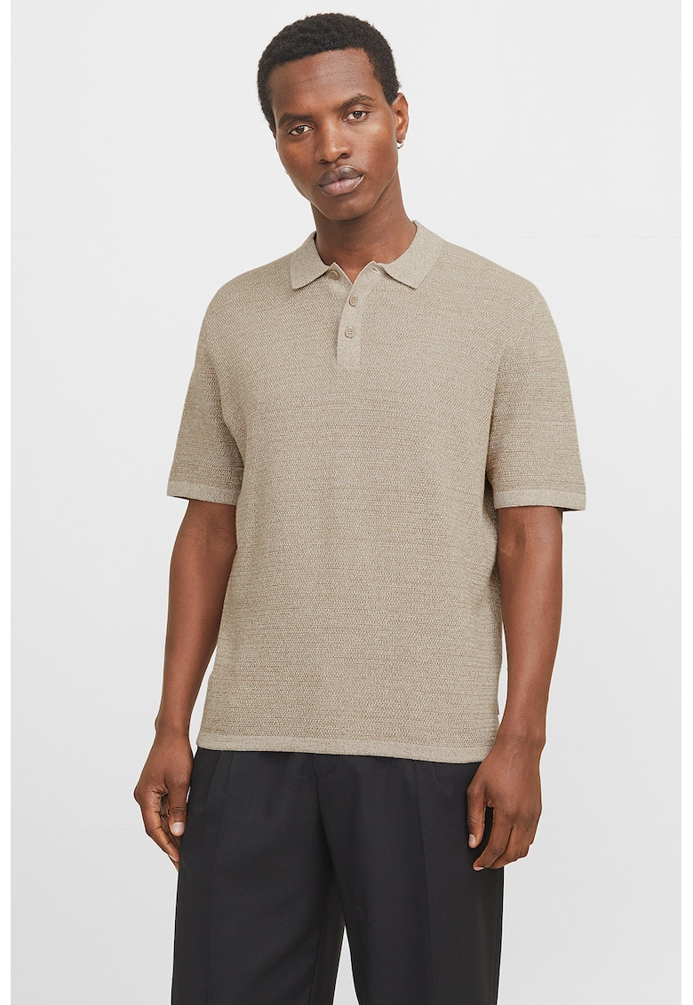 Tricou polo lejera tricotat - Maro camel