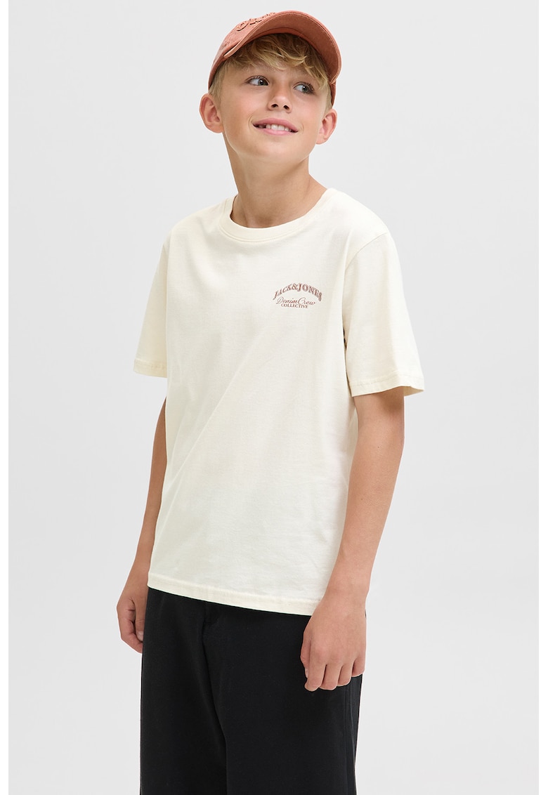 Tricou de bumbac cu imprimeu pe spate - Coral/Alb murdar