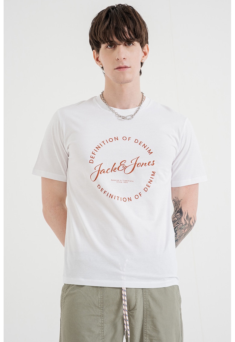 Tricou de bumbac cu imprimeu logo - Caramiziu/Alb optic