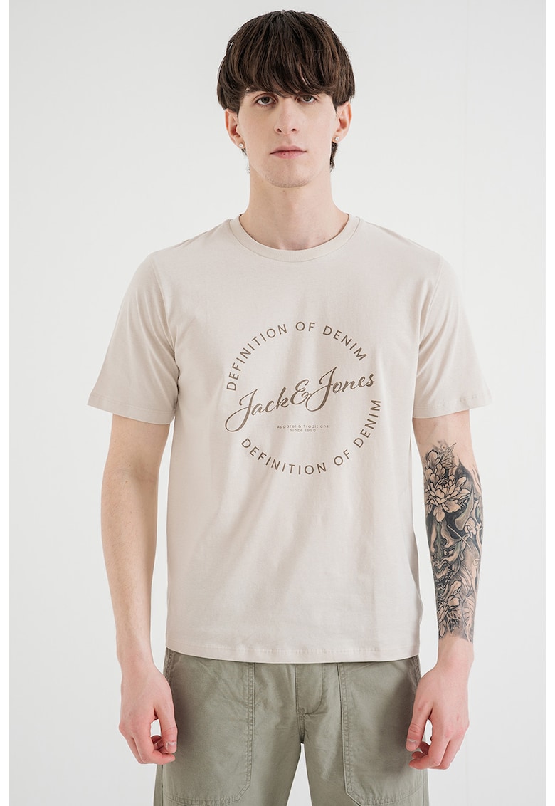 Tricou de bumbac cu imprimeu logo - Maro camel