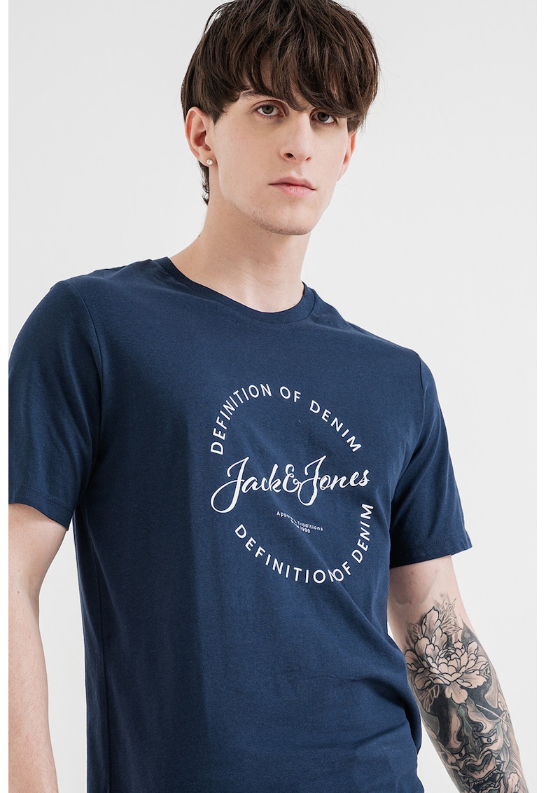 Tricou de bumbac cu imprimeu logo - Alb/Bleumarin