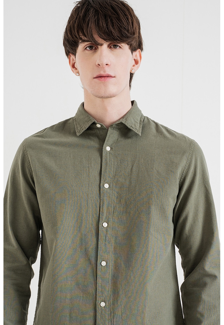 Camasa regular-fit din amestec de in - Verde inchis
