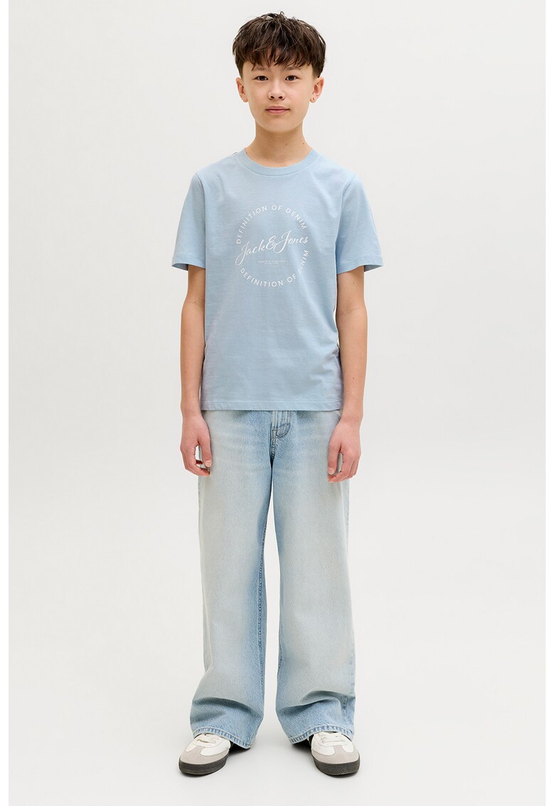 Tricou din bumbac cu imprimeu text - Albastru pastel