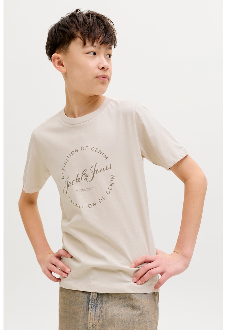 Tricou din bumbac cu imprimeu text - Bej deschis
