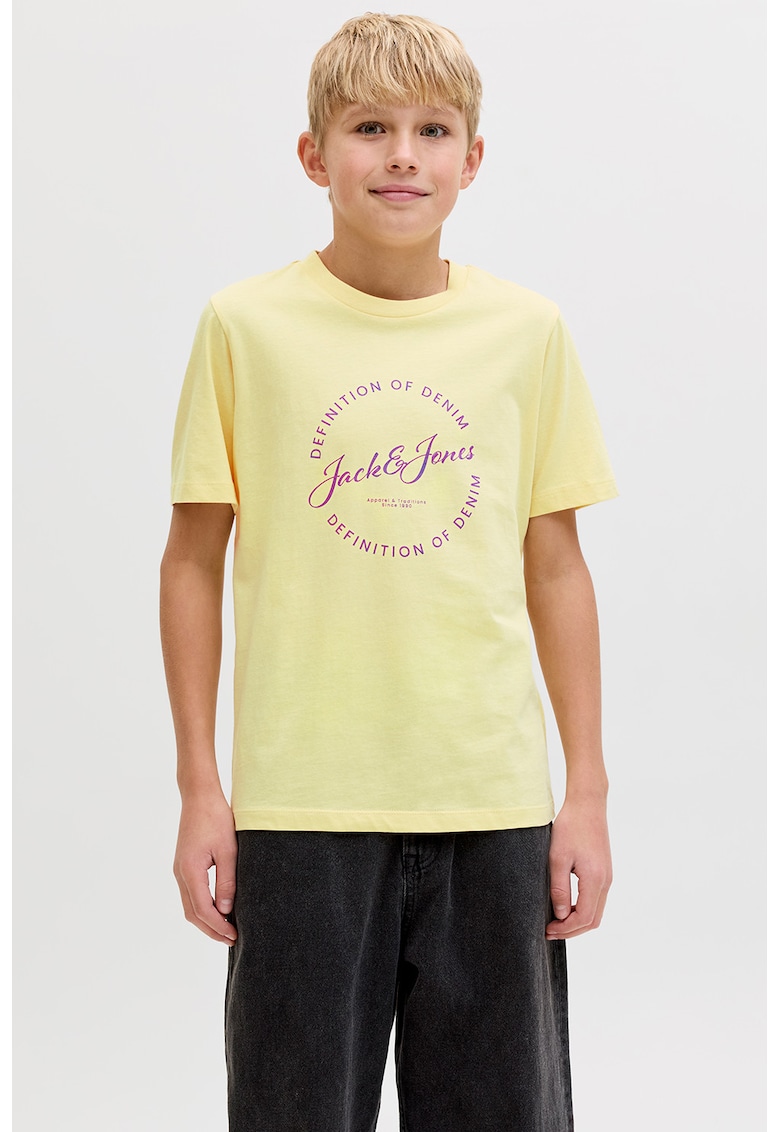 Tricou din bumbac cu imprimeu text - Galben pai