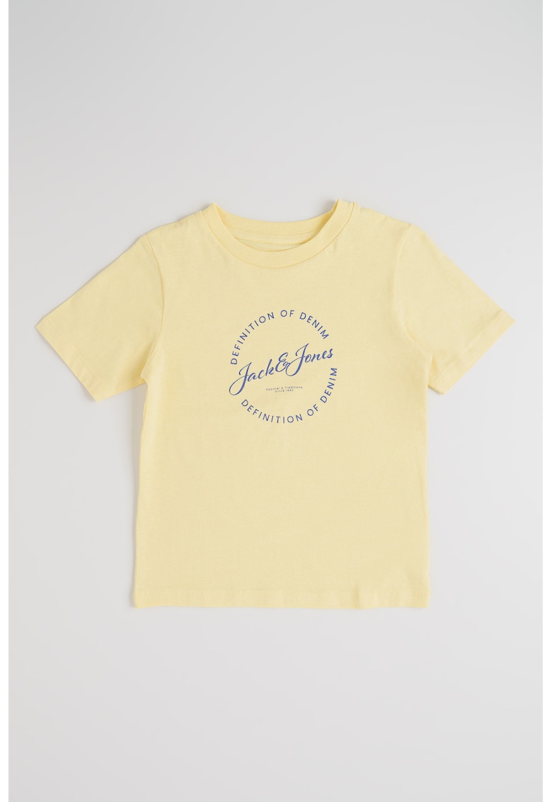 Tricou din bumbac cu imprimeu logo - Albastru inchis/Galben pal