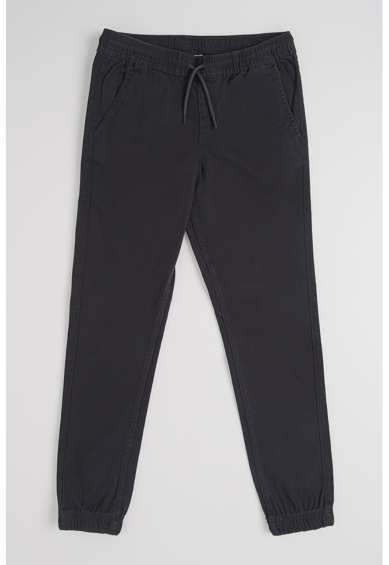 Pantaloni din amestec de bumbac organic cu snur de ajustare - Negru