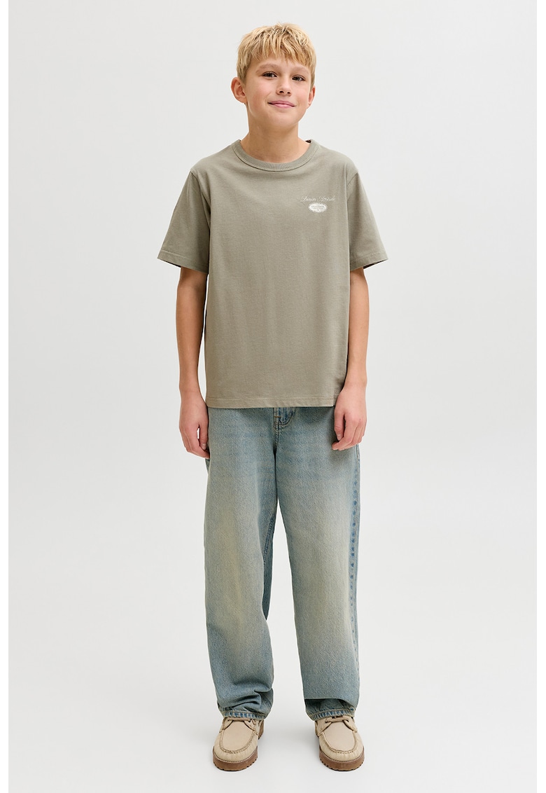 Tricou cu decolteu la baza gatului si imprimeu - Alb/Grej