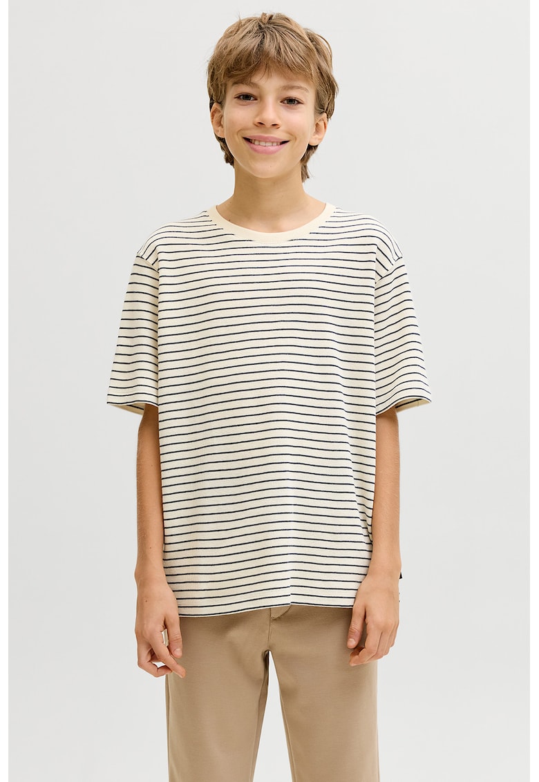 Tricou lejer cu dungi - Alb fildes/Bleumarin