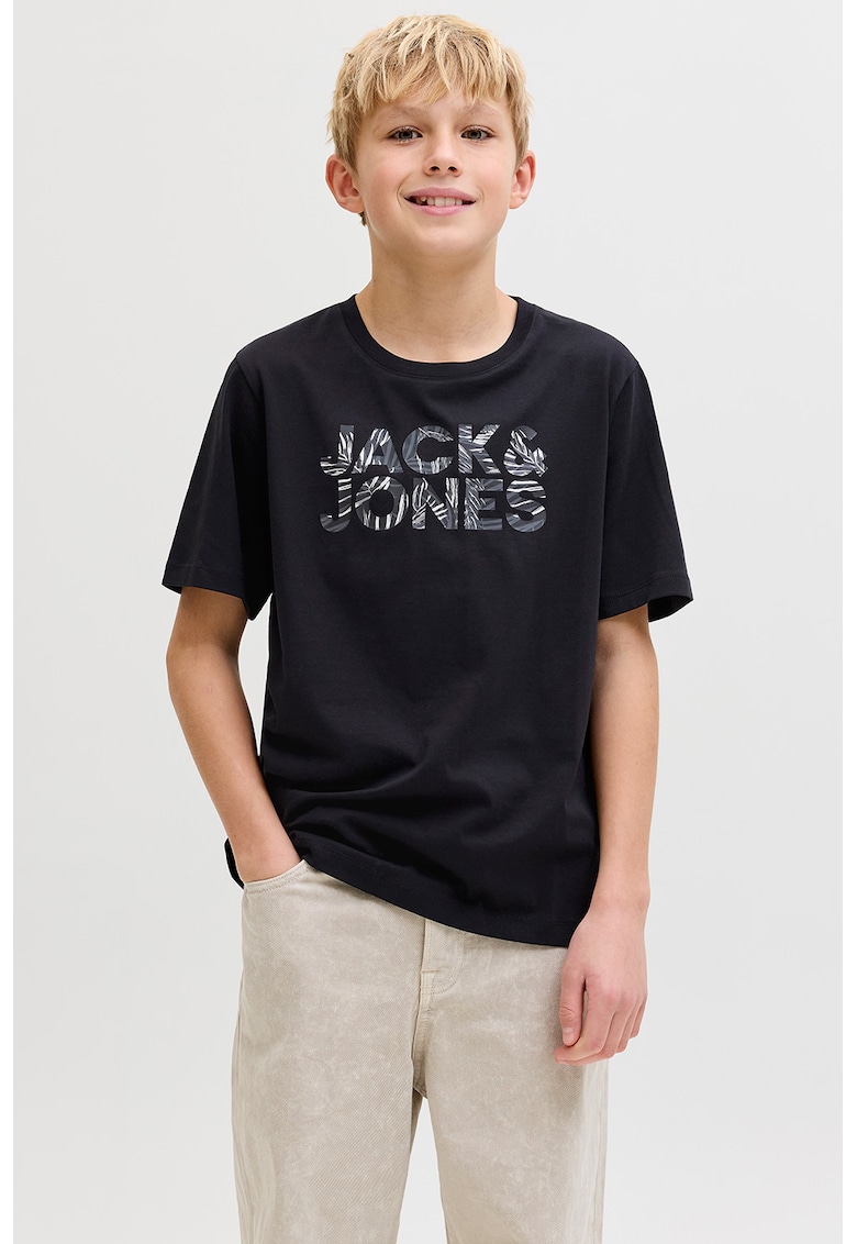 Tricou din bumbac organic cu imprimeu logo - Alb/Negru/Gri antracit