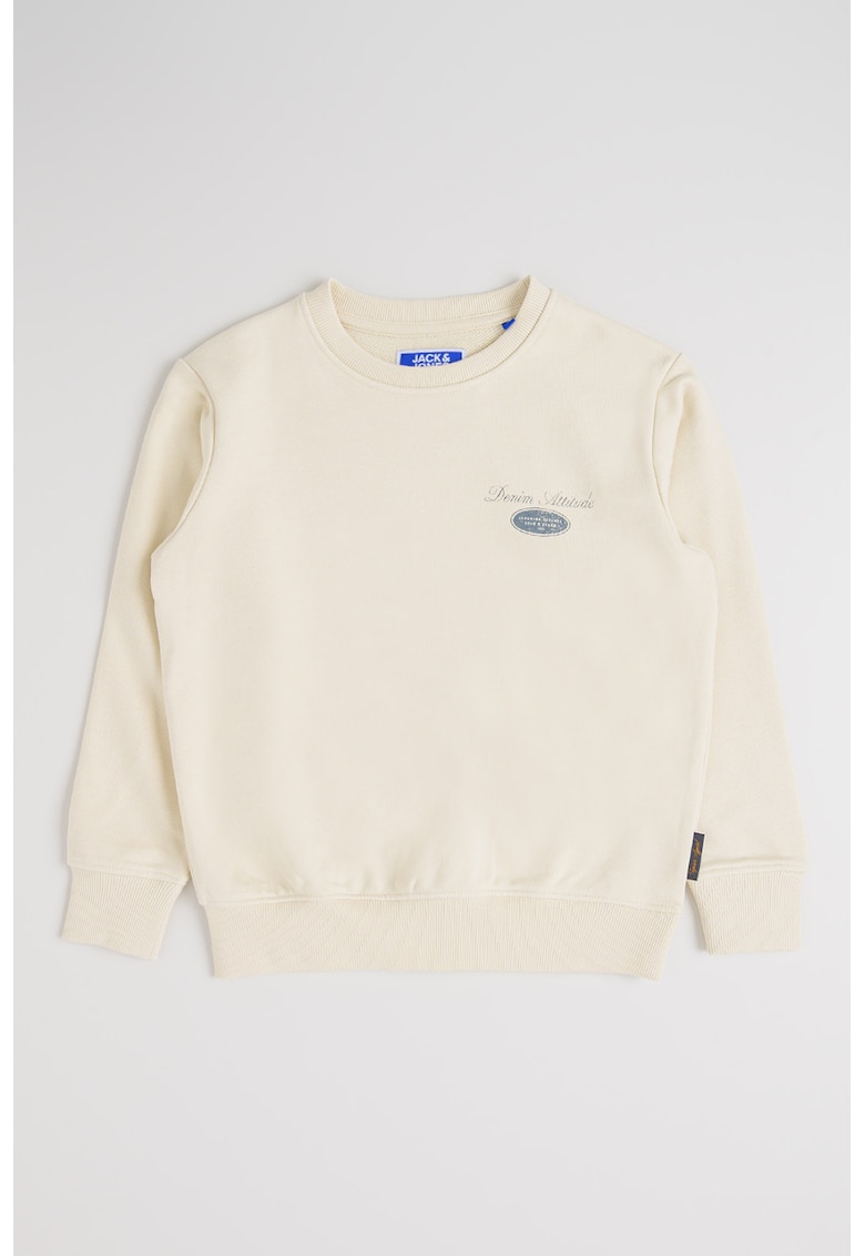 Bluza de trening din amestec de bumbac cu imprimeu text - Albastru ultramarin/Crem