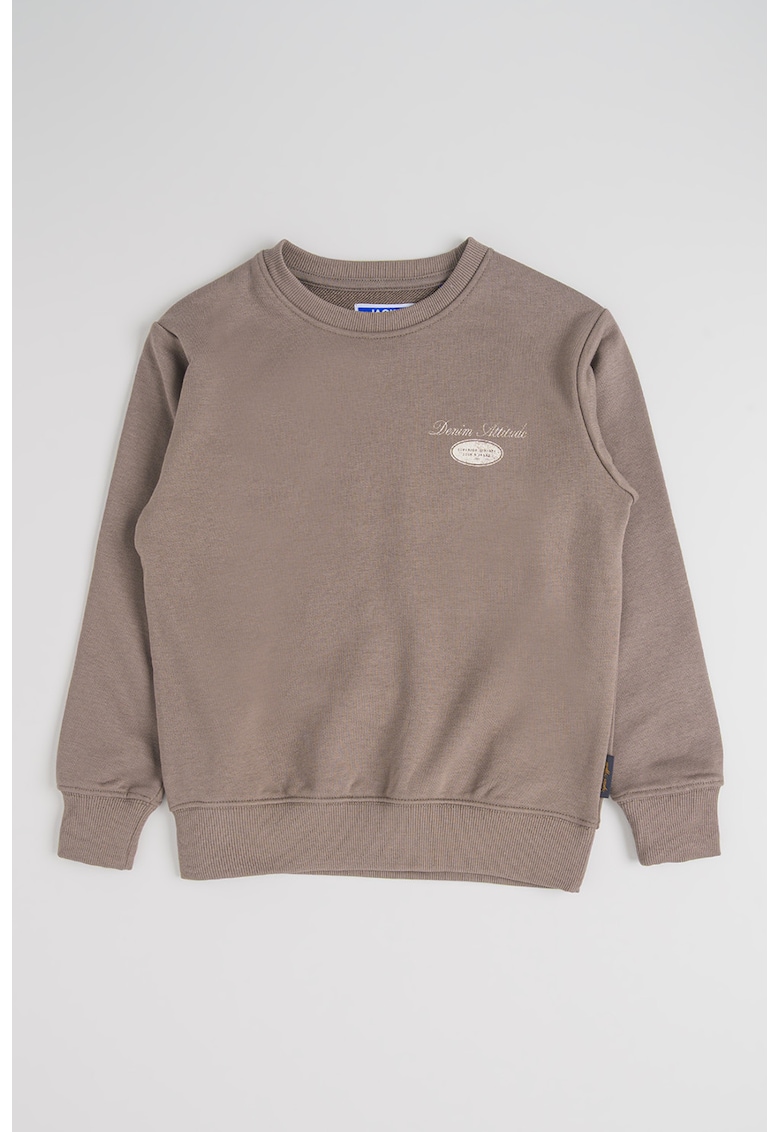 Bluza de trening din amestec de bumbac cu imprimeu text - Maro taupe