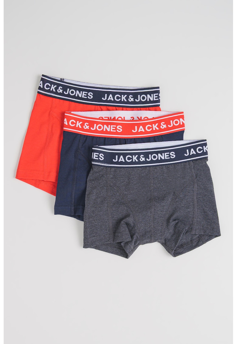 Set de boxeri din amestec de bumbac organic cu banda logo in talie - 3 perechi - Rosu/Albastru ultramarin/Gri inchis melange