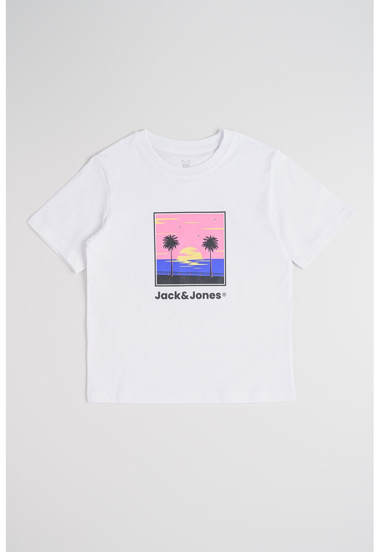 Tricou cu decolteu la baza gatului si logo - Alb/Negru/Roz pastel