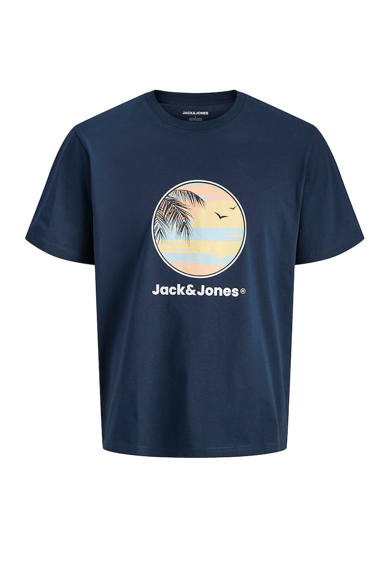 Tricou cu decolteu la baza gatului si logo - Galben pal/Portocaliu pal/Albastru pal/Bleumarin