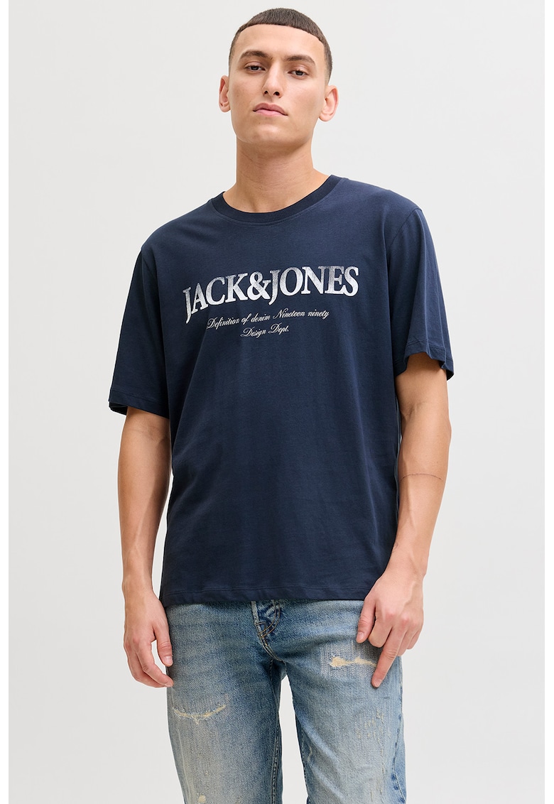 Tricou din bumbac cu logo - Alb/Bleumarin